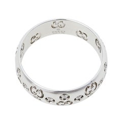Gucci Icon Diamond 18K White Gold Bold Ring Size 57