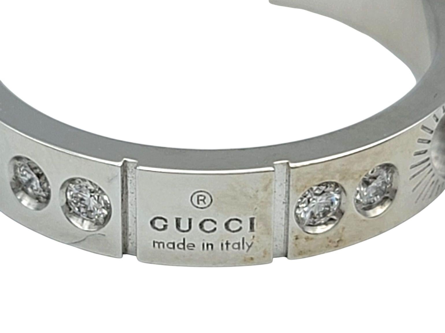 Women's Gucci Icon Diamond Band Ring with Heart Cutout in 18 Karat White Gold, Size 6.25 For Sale