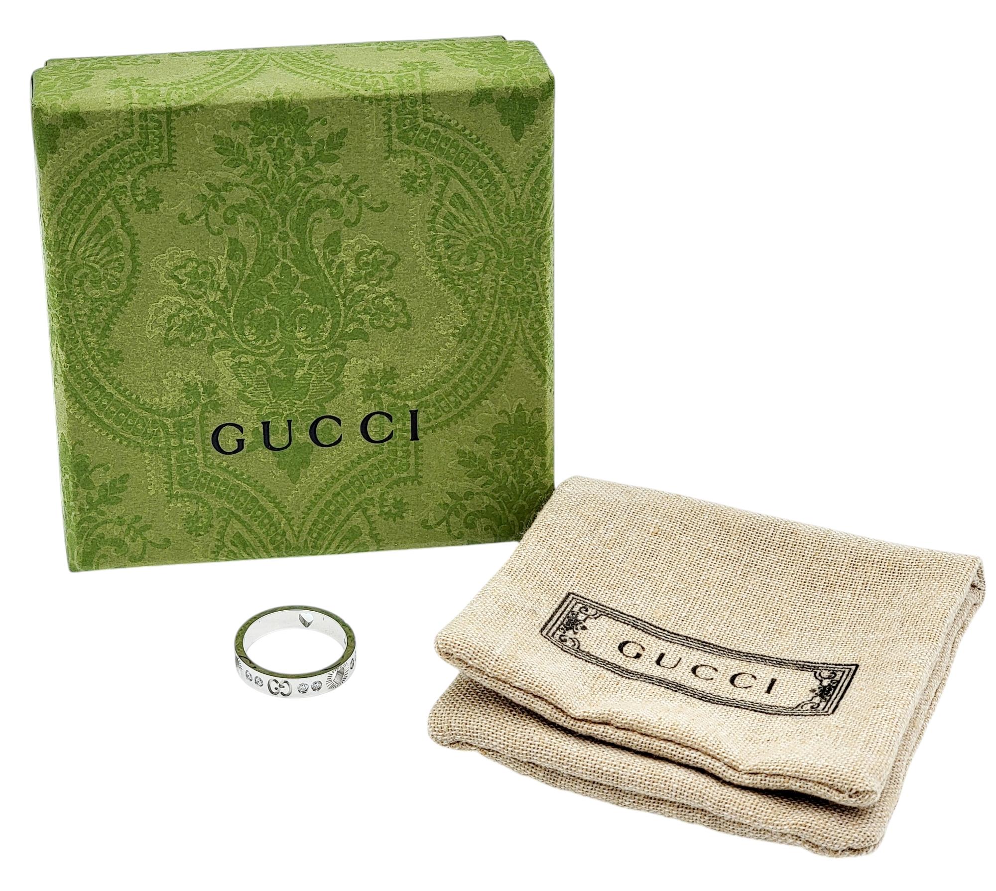 Gucci Icon Diamond Band Ring with Heart Cutout in 18 Karat White Gold, Size 6.75 For Sale 5