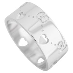 Gucci Icon Heart 18K White Gold Wide Band Ring