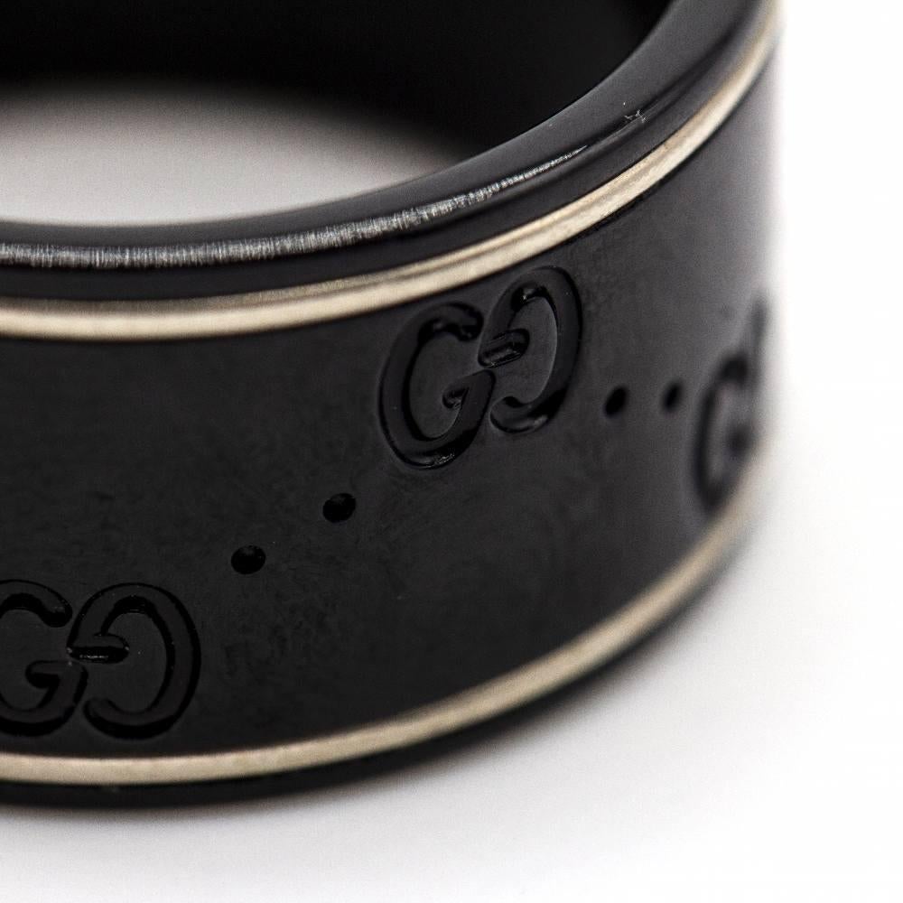 GUCCI ICON Men's Ring in White Gold and Black Ceramic In Good Condition In Barcelona, CT