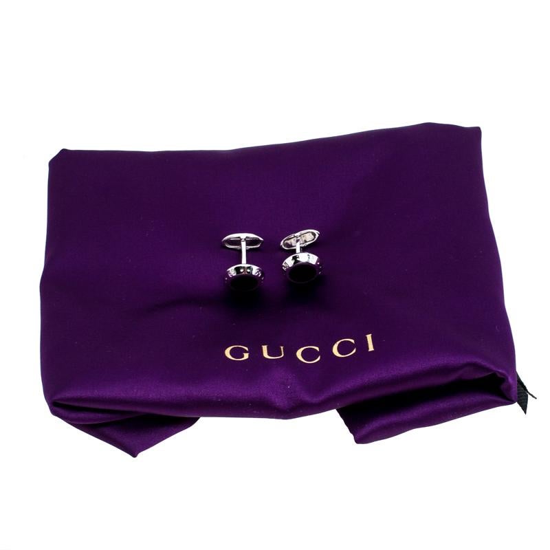 Women's Gucci Icon Onyx 18K White Gold Cufflinks