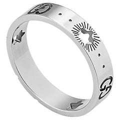 Gucci Icono Anillo Estrella Banda Delgada Oro Blanco 18k Anillo Tamaño 5.75