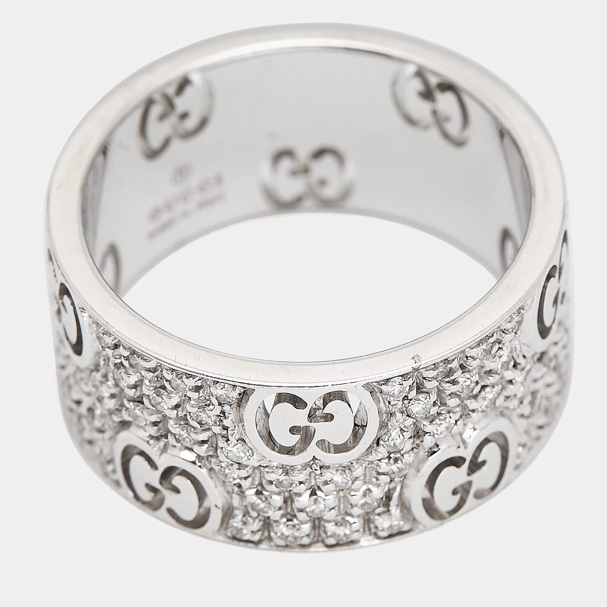 Gucci Icon Stardust Diamond Bague en or blanc 18 carats Taille 52 en vente 1