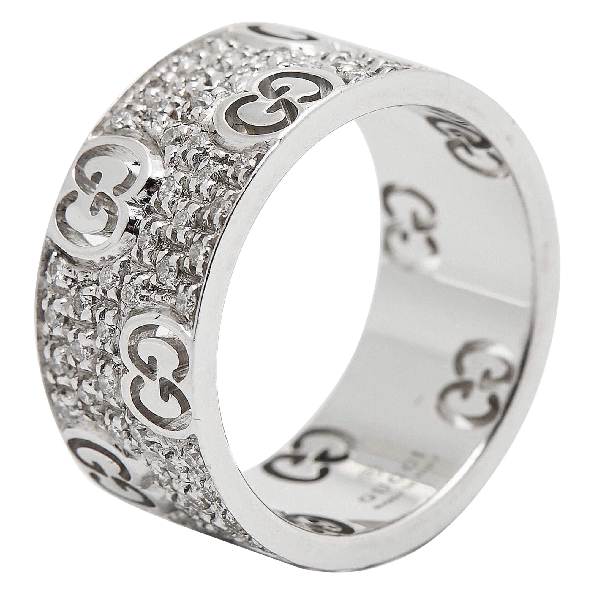 Gucci Icon Stardust Diamond 18K White Gold Band Ring Size 52