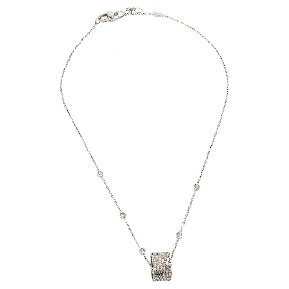 Gucci is known for bringing out designs that celebrate creativity with high style. Therefore, this Icon necklace is a true symbol of the spirit of Gucci. The necklace is crafted of 18k white gold in Italy and exquisitely designed with the signature