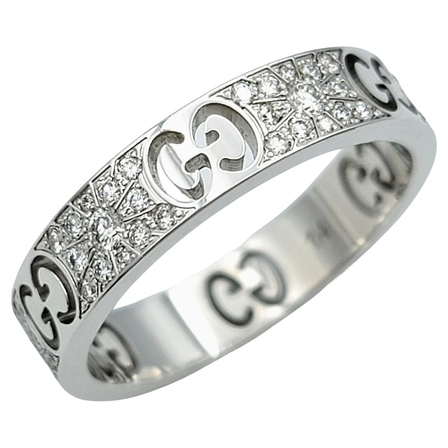Gucci Icon Stardust Pavé Diamond Band Ring Set in Polished 18 Karat White Gold