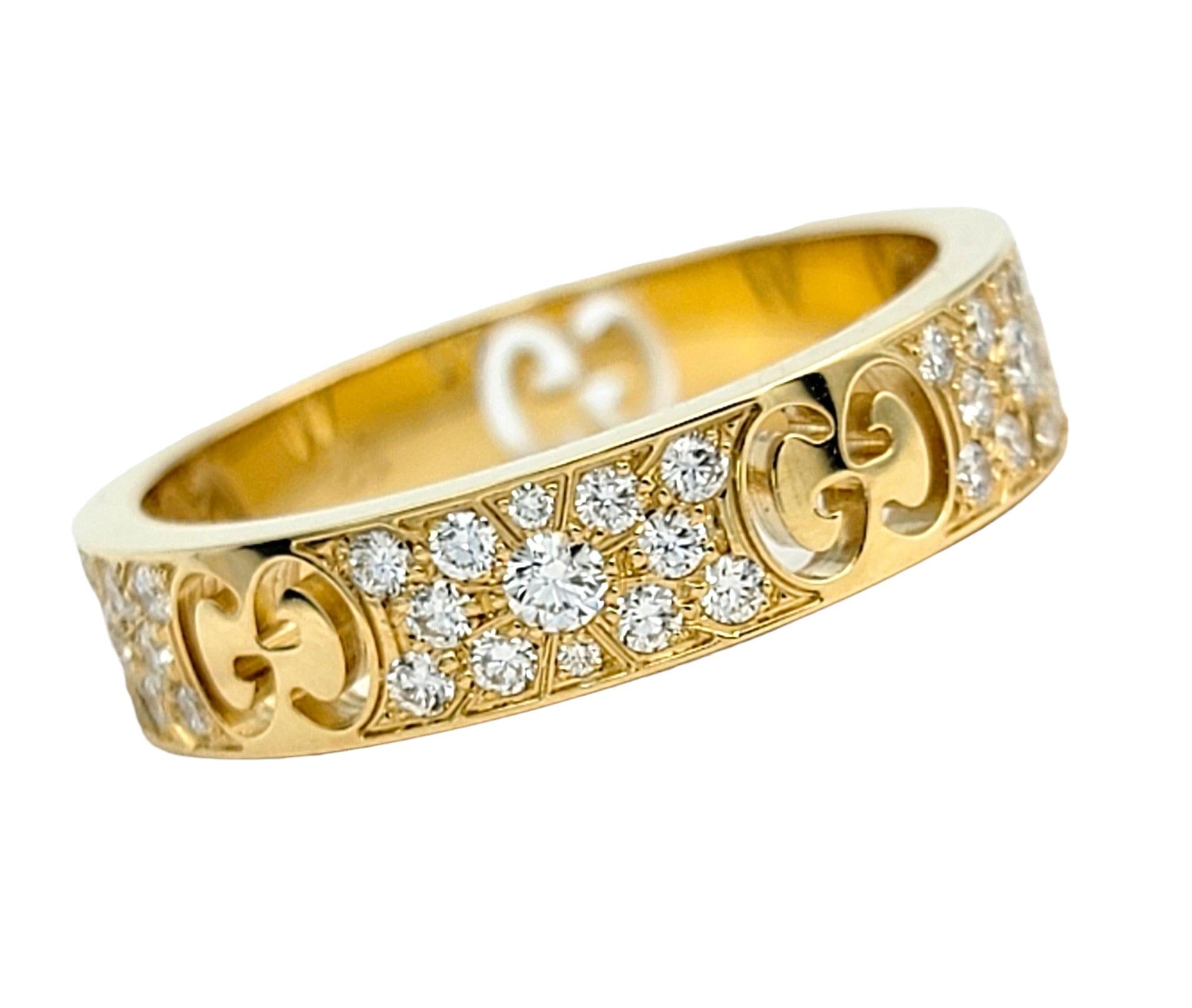 Contemporary Gucci Icon Stardust Pavé Diamond Band Ring Set in Polished 18 Karat Yellow Gold For Sale