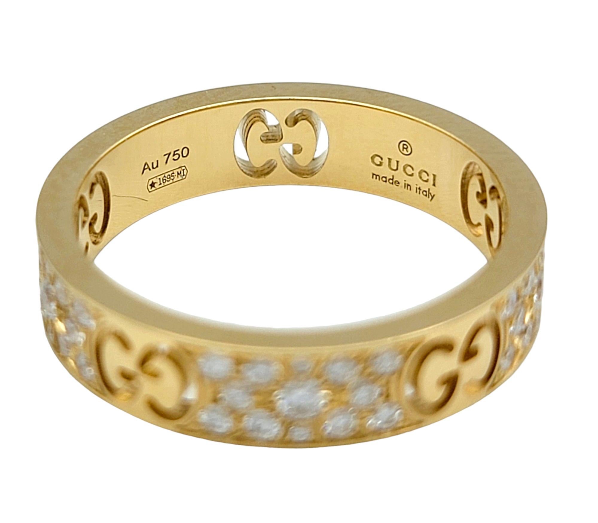 Gucci Icon Stardust Pavé Diamond Band Ring Set in Polished 18 Karat Yellow Gold In Good Condition For Sale In Scottsdale, AZ