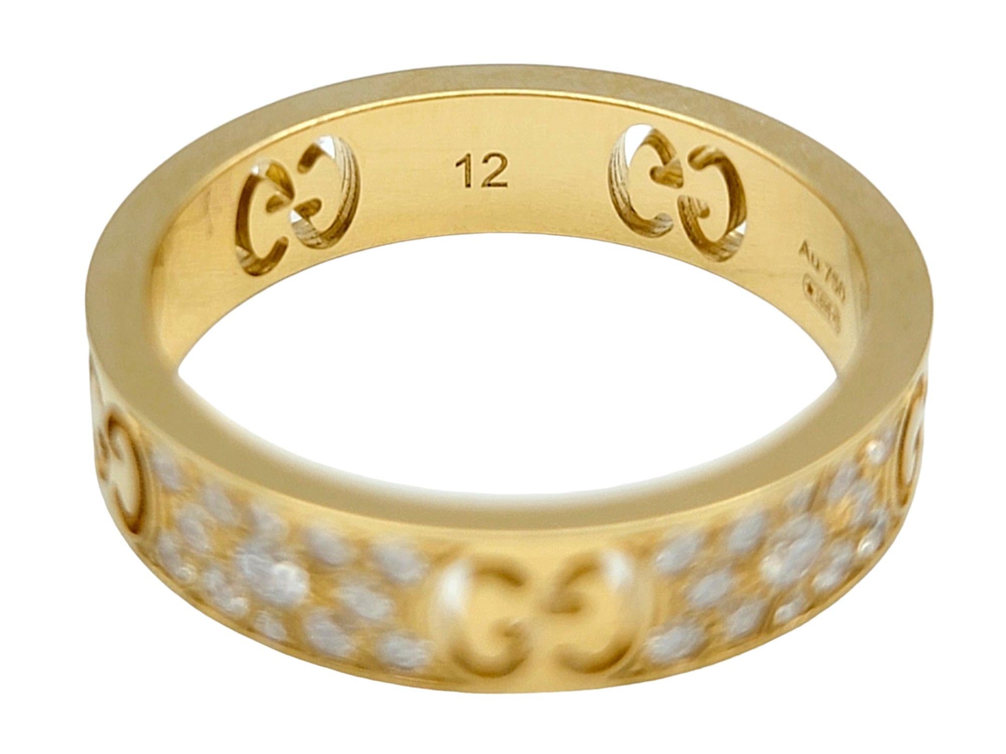Women's or Men's Gucci Icon Stardust Pavé Diamond Band Ring Set in Polished 18 Karat Yellow Gold For Sale