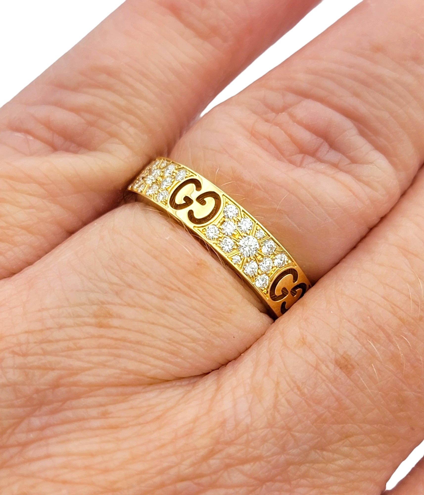 Gucci Icon Stardust Pavé Diamond Band Ring Set in Polished 18 Karat Yellow Gold For Sale 1