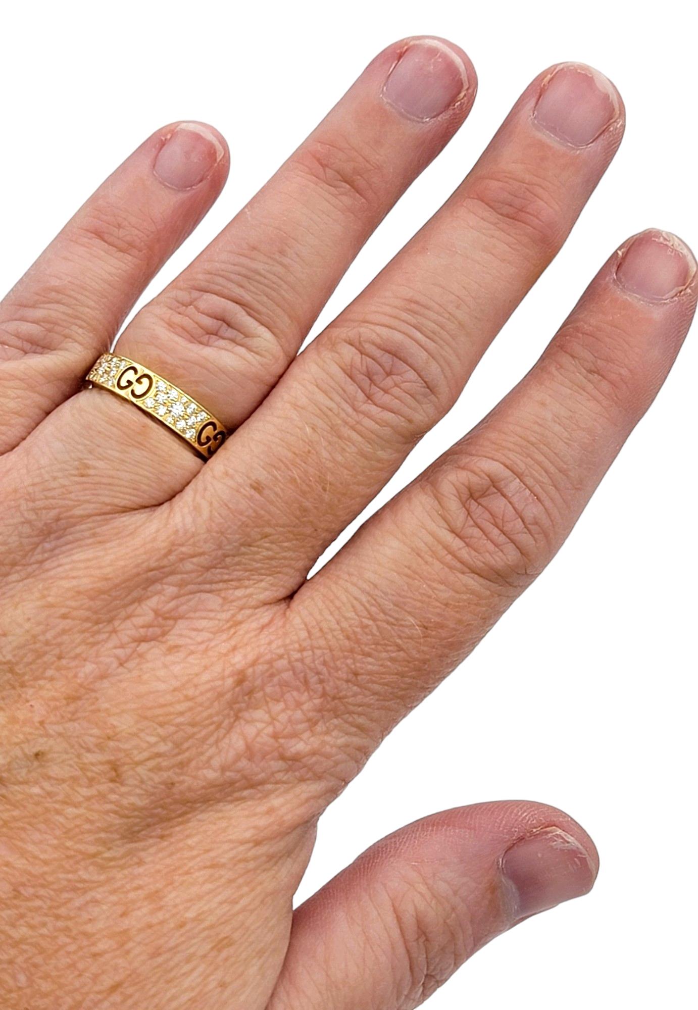 Gucci Icon Stardust Pavé Diamond Band Ring Set in Polished 18 Karat Yellow Gold For Sale 2