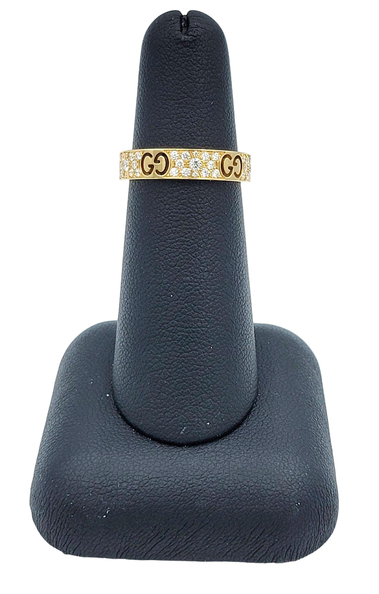 Gucci Icon Stardust Pavé Diamond Band Ring Set in Polished 18 Karat Yellow Gold For Sale 3