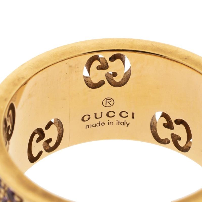 Gucci Icon Stardust Pink Sapphire 18K Rose Gold Band Ring Size 52 In Good Condition In Dubai, Al Qouz 2