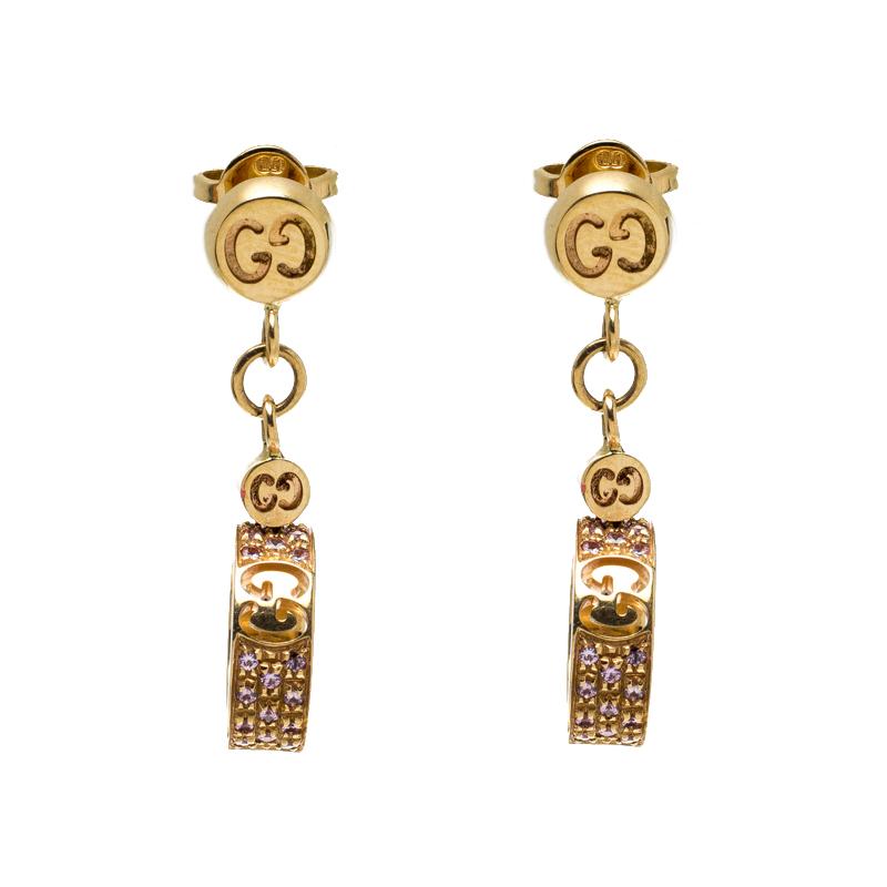 Gucci Icon Stardust Pink Sapphires 18k Rose Gold Dangle Earrings
