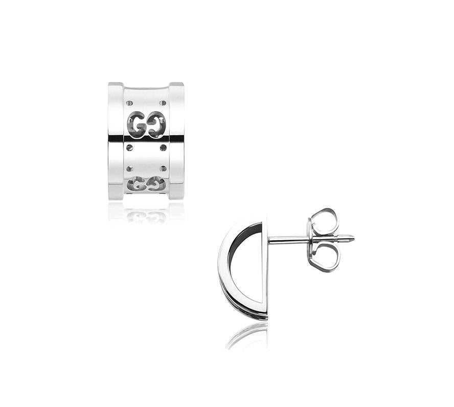 Gucci Icon Stud Earrings with Interlocking G Etched Twirl in 18kt White Gold
