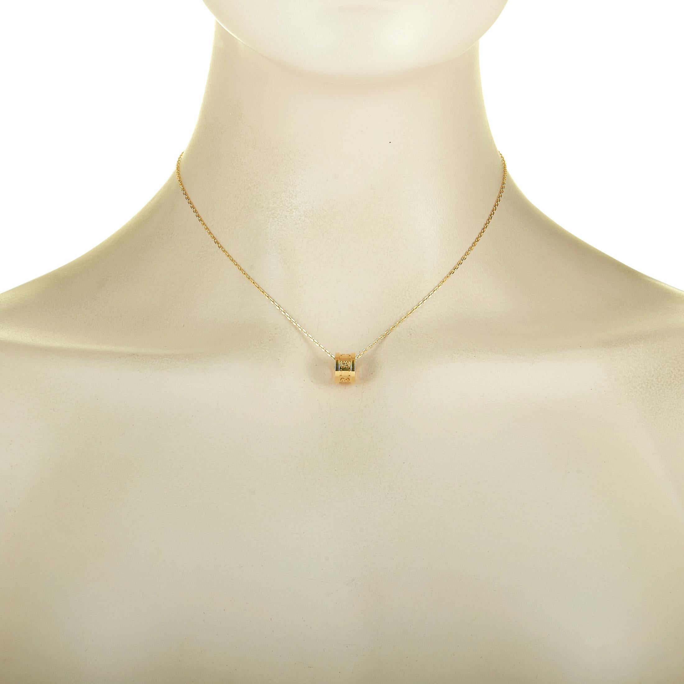 The Gucci “Icon Twirl” necklace is crafted from 18K yellow gold and weighs 5 grams. The necklace boasts a 16” chain and a pendant that measures 0.37” in length and 0.37” in width.
 
 This jewelry piece is offered in brand new condition and includes