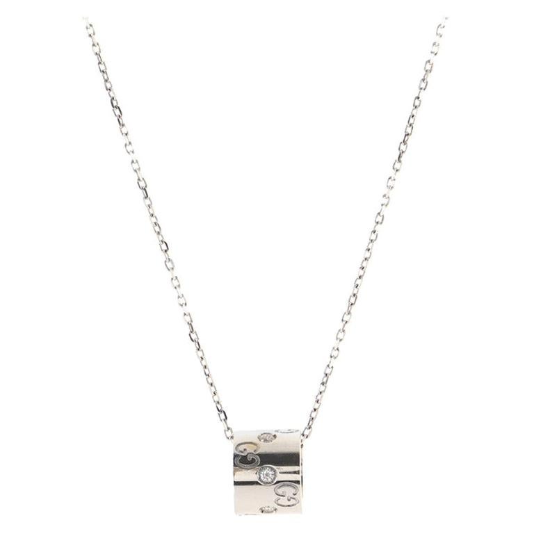 Gucci Icon Twirl Pendant Necklace 18K White Gold with Diamond