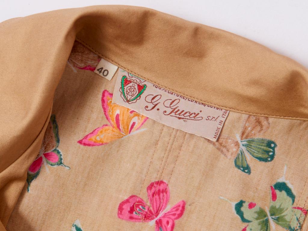 Beige Gucci Iconic Butterfly Pattern Cotton Shirt Waist Dress