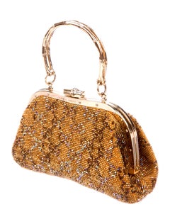 Rare GUCCI Iconic Golden GG Monogram Beaded Bag Purse with Bamboo Handles