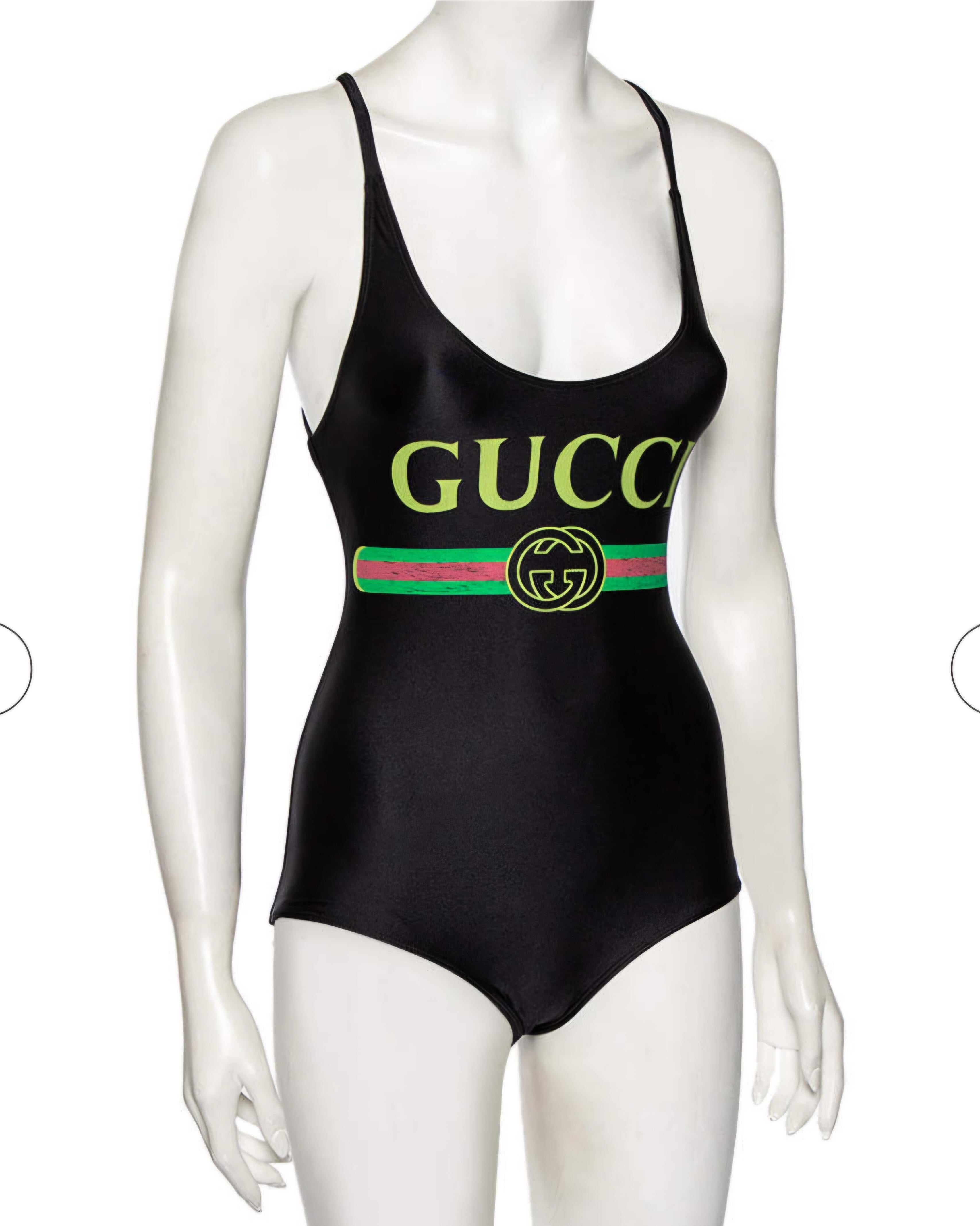 Gucci Iconic One Piece Black with Gucci Vintage Logo Swimsuit