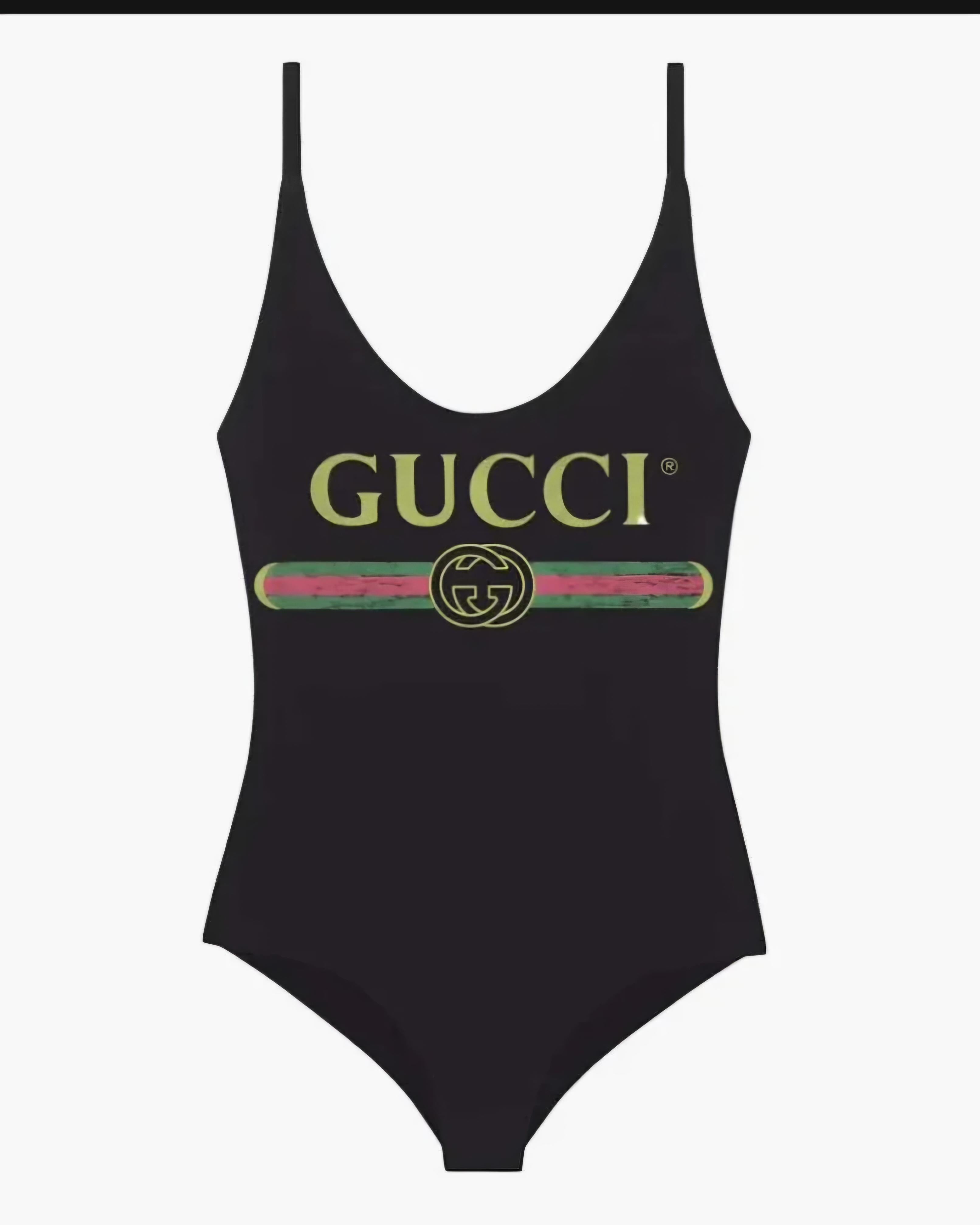 Gucci Iconic One Piece Black with Gucci Vintage Logo Swimsuit
