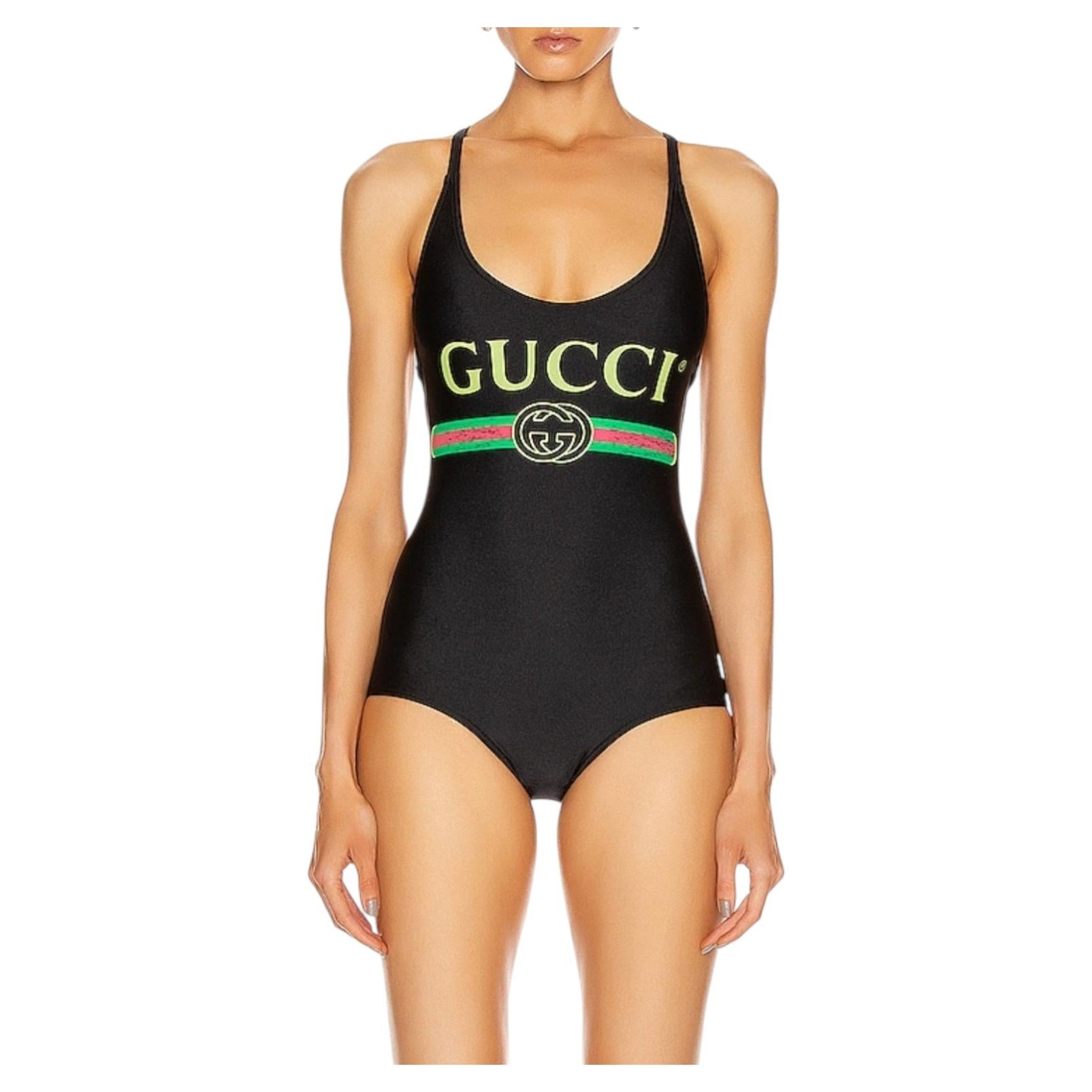 GUCCI ブラック ワンピース水着 XS Gucci Iconic One Piece Black with Gucci Vintage Logo Swimsuit