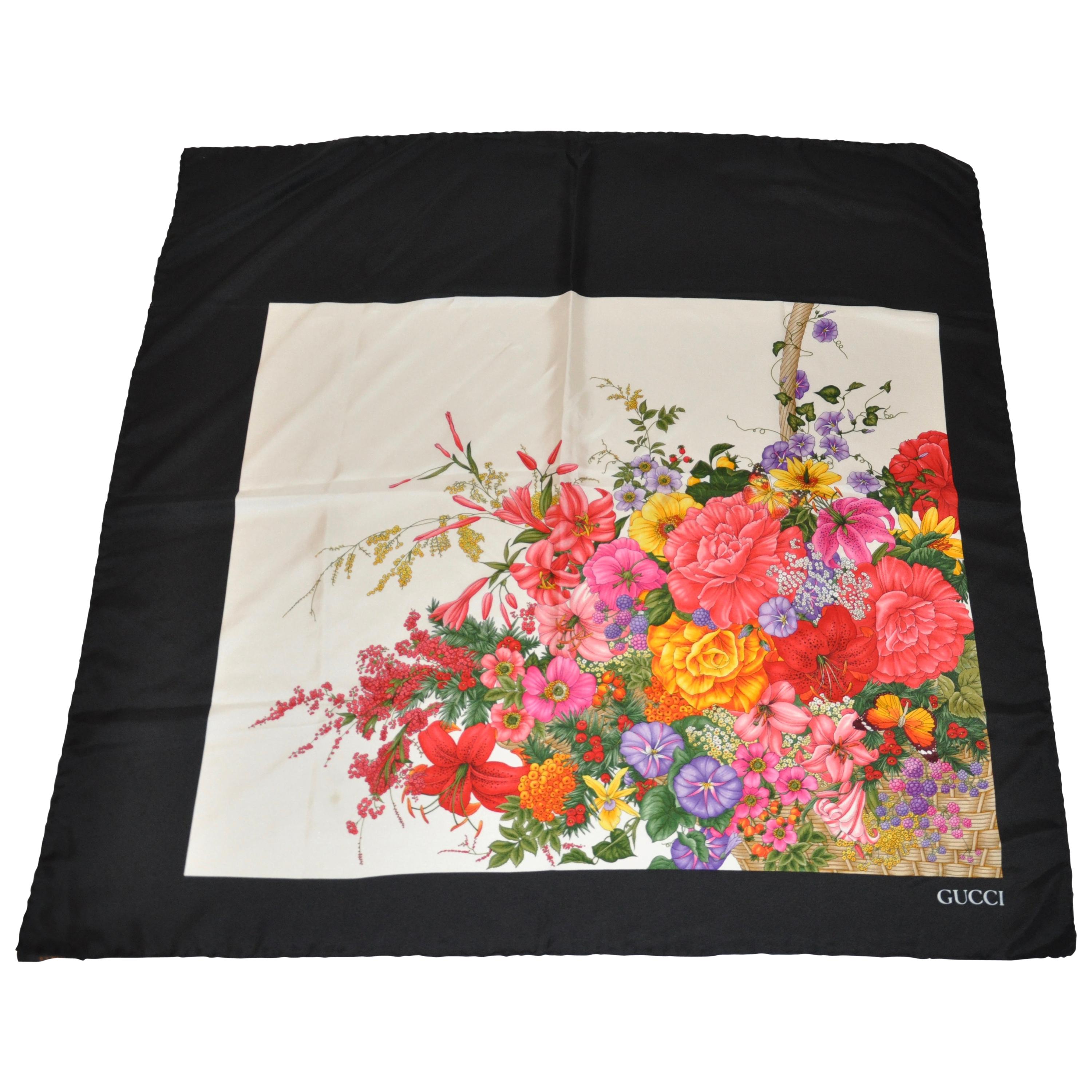Gucci Iconic Signature Multi Color "Spring Florals" With Black Silk Scarf