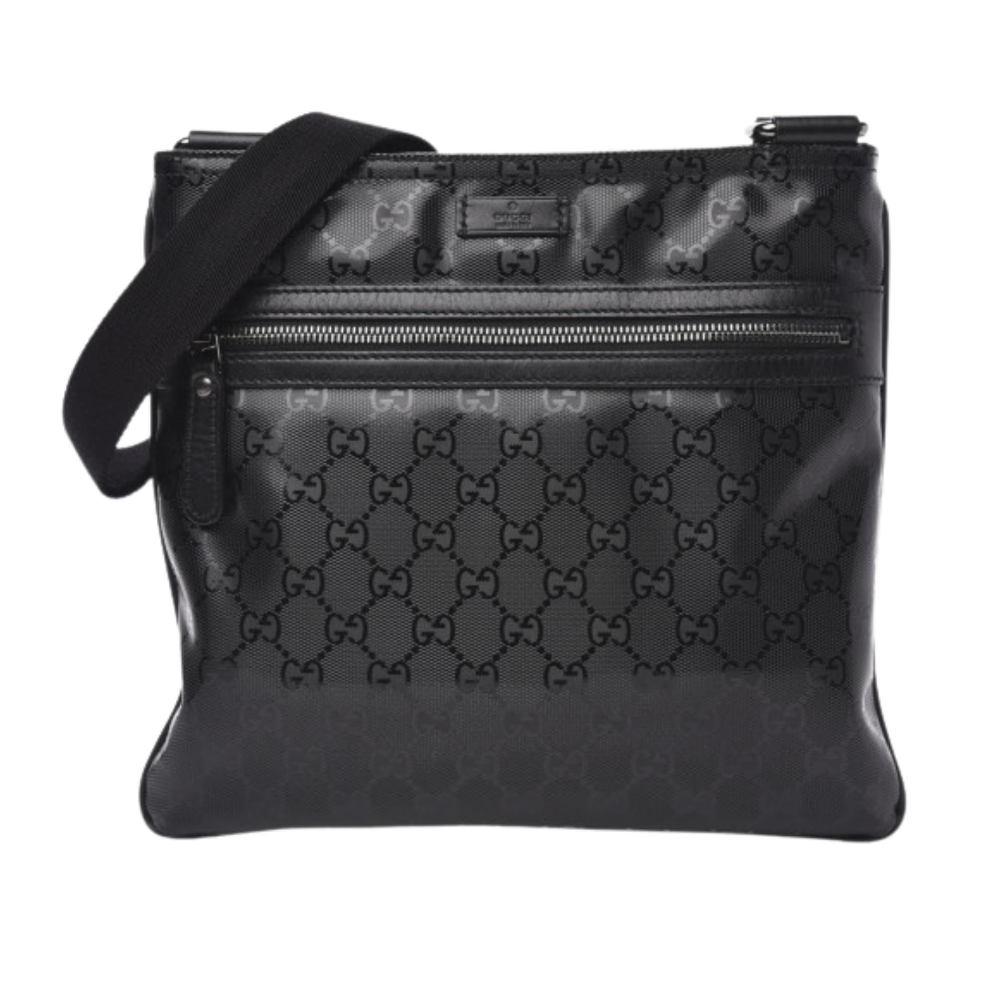 Gucci Imprime Monogram Black Small Flat Messenger Bag (295257)