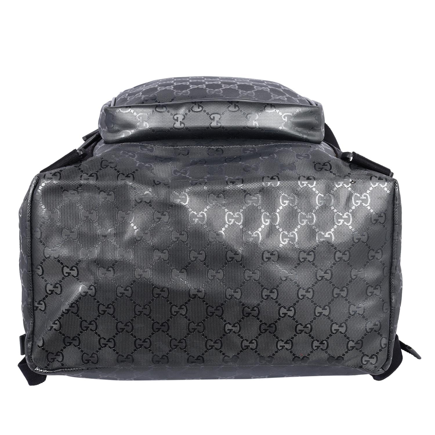 Gucci Imprime Monogram Interlocking G Double Buckle Backpack Black Grey 6