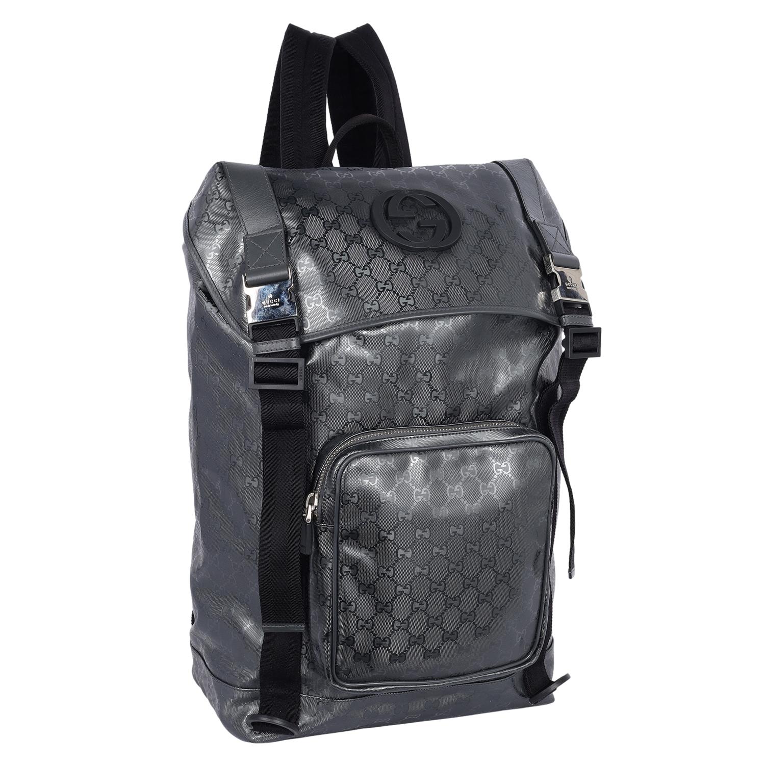 Women's or Men's Gucci Imprime Monogram Interlocking G Double Buckle Backpack Black Grey