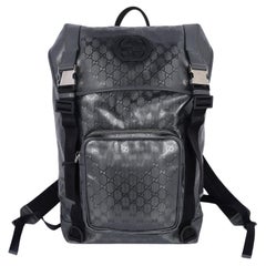 Used Gucci Imprime Monogram Interlocking G Double Buckle Backpack Black Grey