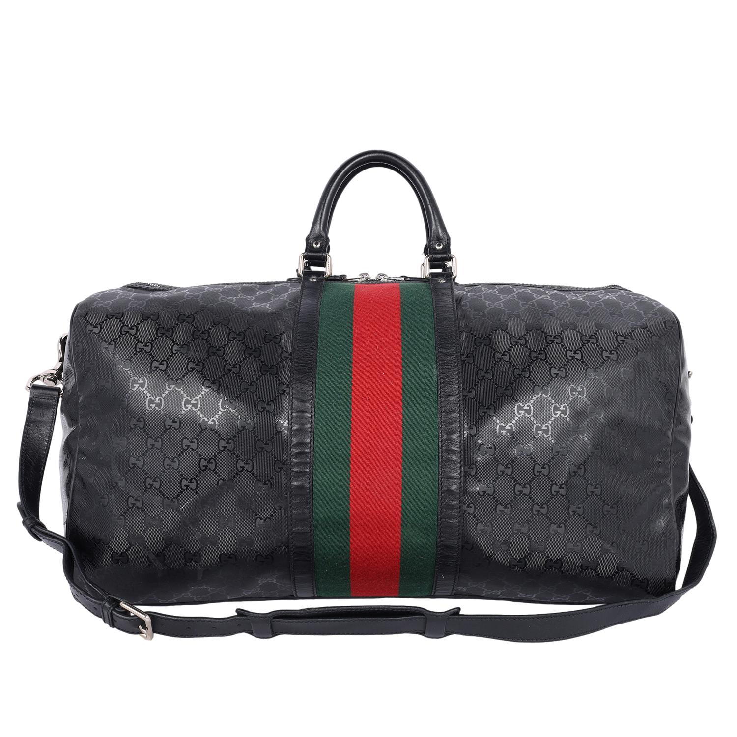Gucci Imprime Monogram Web Carry On Duffle Bag Black 1