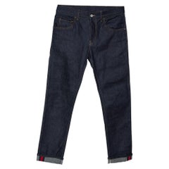Gucci Indigo Denim Web Stripe Manschette Detail konische Jeans M