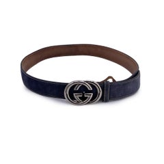 Gucci Indigo Suede Belt with Silver Metal GG Buckle Size 90/36