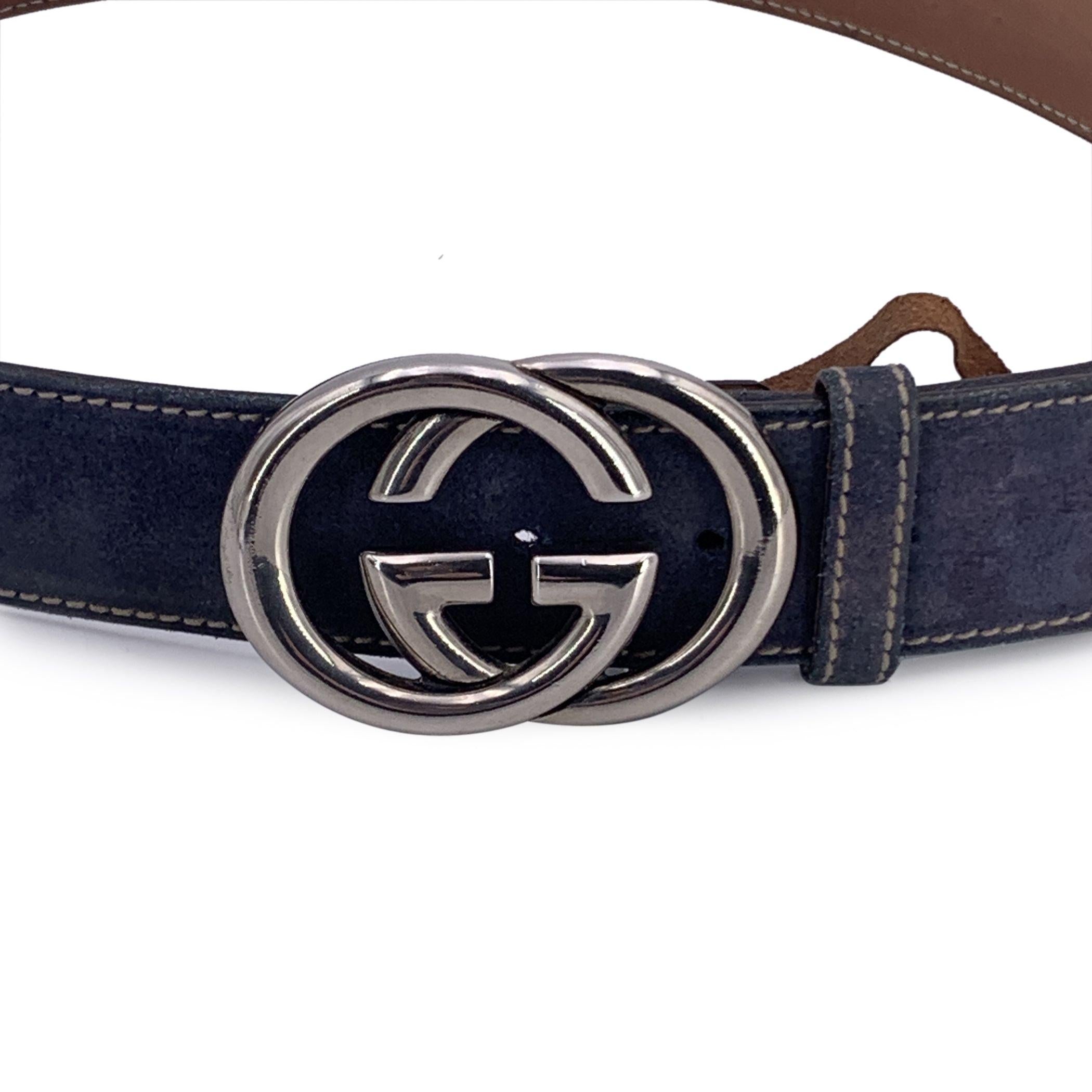 Black Gucci Indigo Suede Belt with Silver Metal GG Buckle Size 90/36