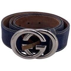 Gucci Indigo Suede Belt with Silver Metal GG Buckle Size 90/36