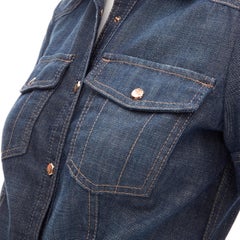 GUCCI indigo washed cotton logo gold button fitted short sleeve shirt IT38 XS