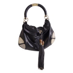 Gucci Indy Babouska Leather Bag in Gold Metal Black w Fringes