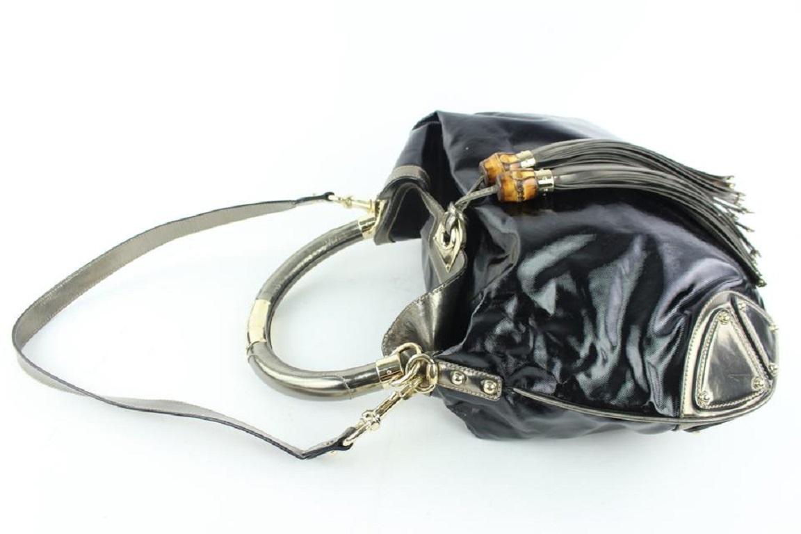 Gucci Indy Hobo Babouska 2way 9gz0918 Black Patent Leather Messenger Bag For Sale 2