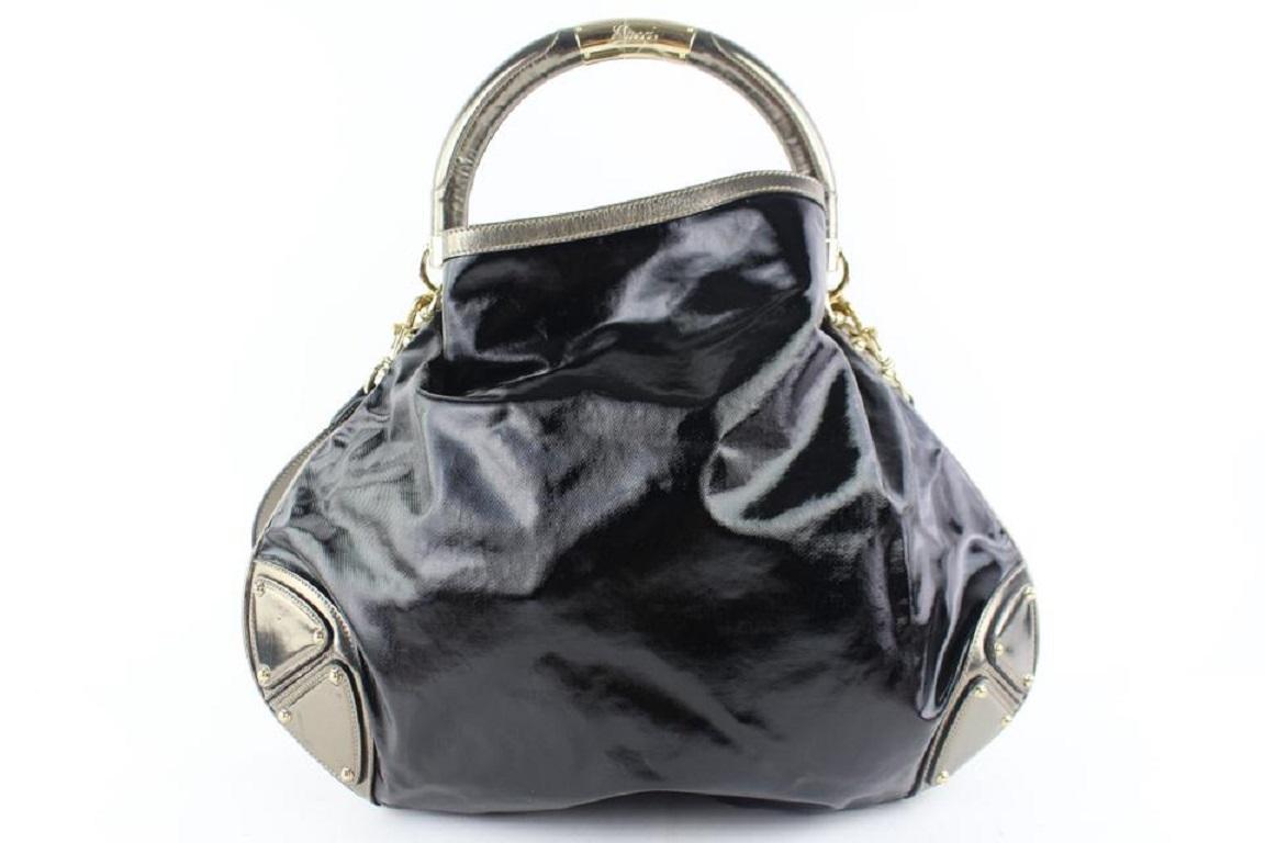 Gucci Indy Hobo Babouska 2way 9gz0918 Black Patent Leather Messenger Bag For Sale 4