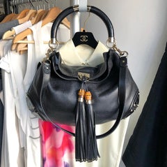 Gucci Indy Hobo Black Leather Large Tassel Bag