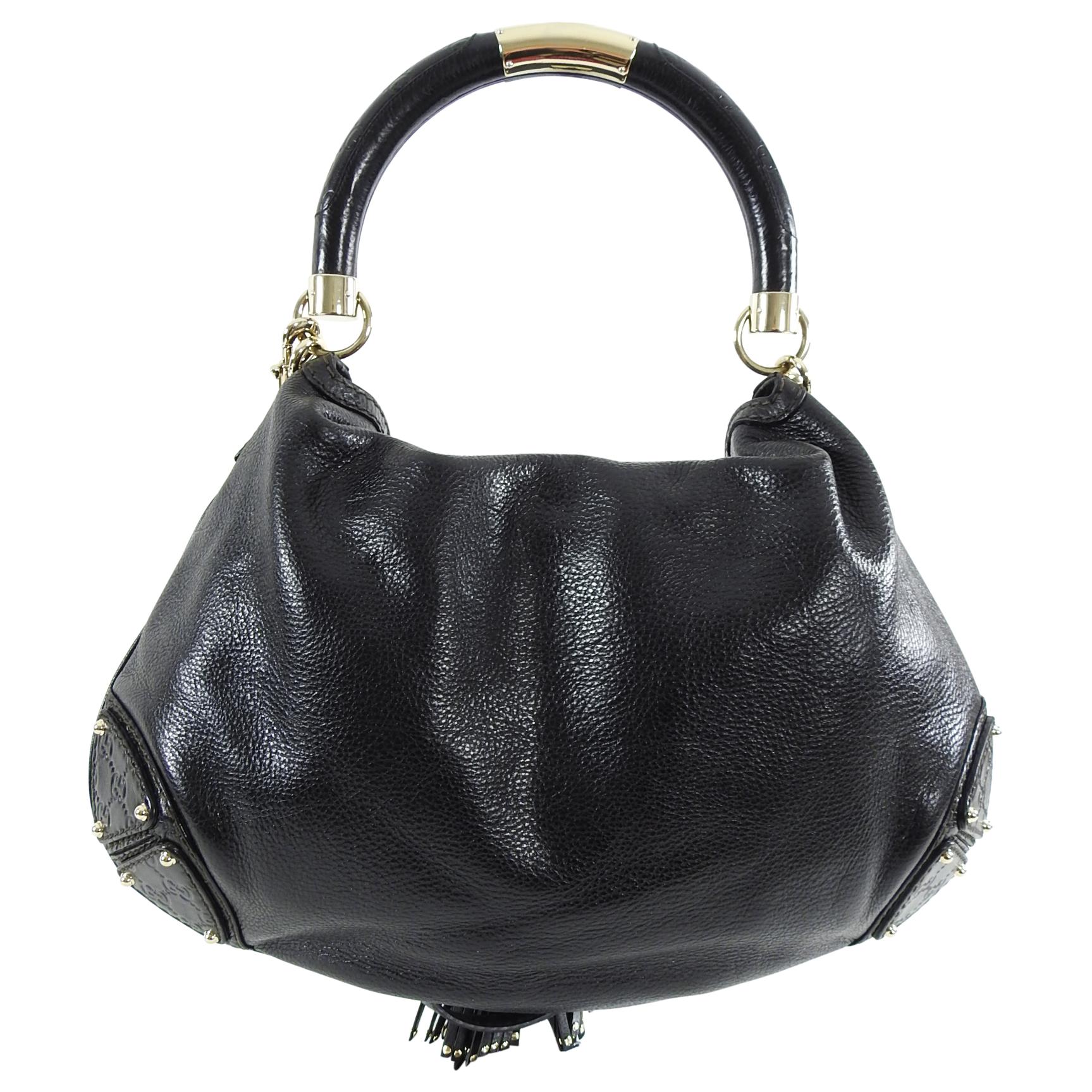Gucci Indy Hobo Black Leather Large Tassel Bag 1