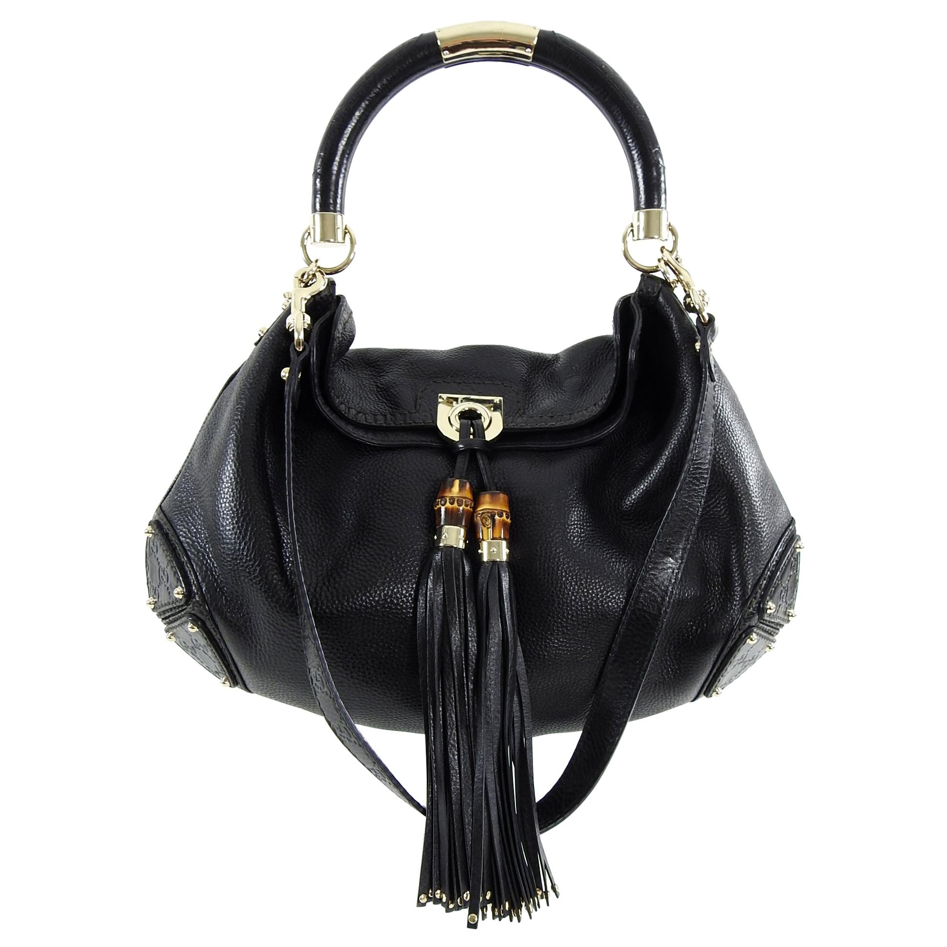 Gucci Indy Hobo Black Leather Large Tassel Bag