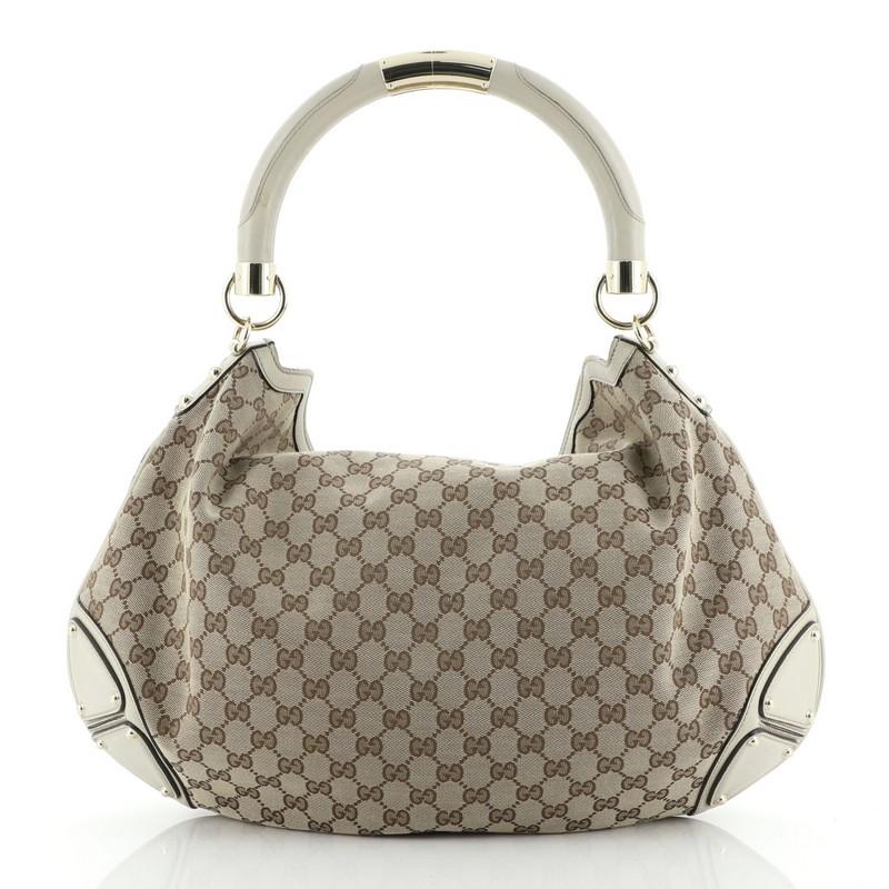 Gray Gucci Indy Hobo GG Canvas Large