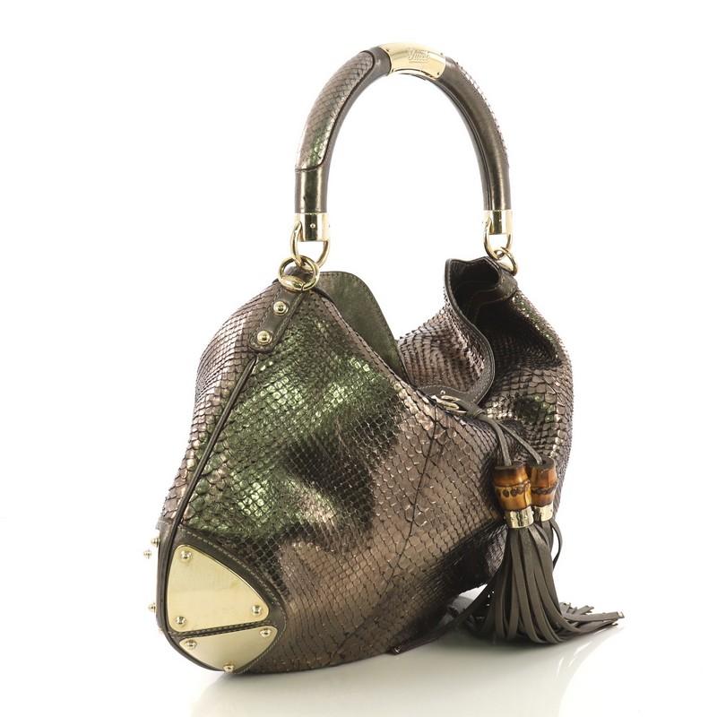 Gray Gucci Indy Hobo Python Large