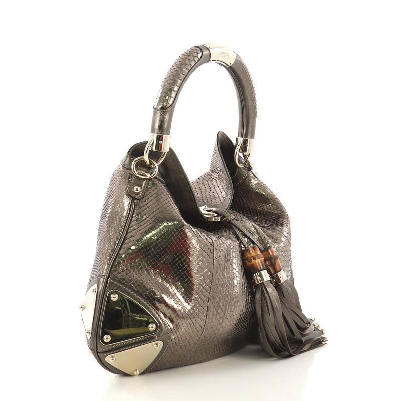 Gray Gucci Indy Hobo Python Medium