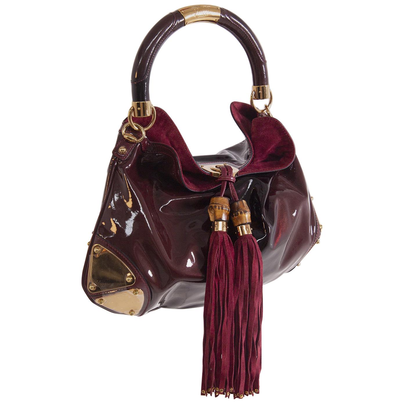 Gucci Indy Patent Leather Bordeaux Hobo Bag