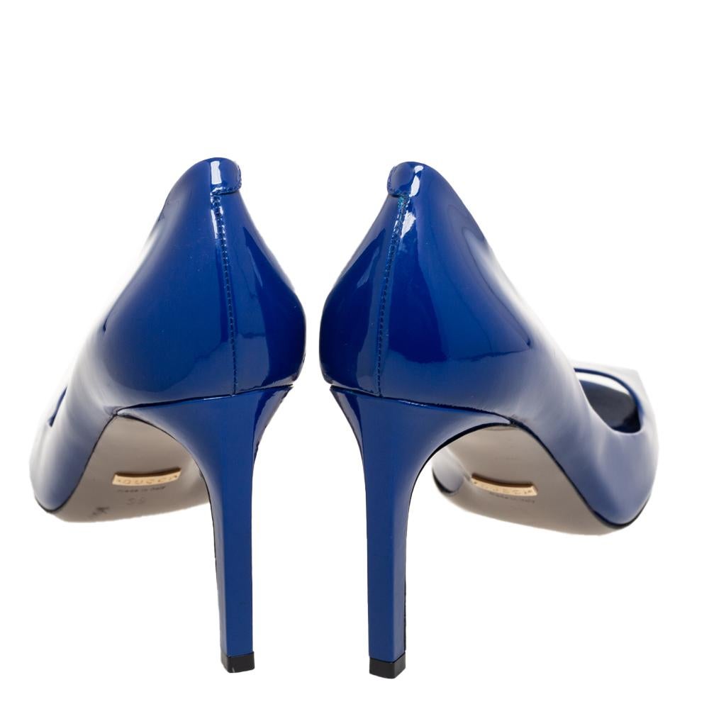 Donna Gucci Pumps Peep-Toe in vernice blu inchiostro misura 38