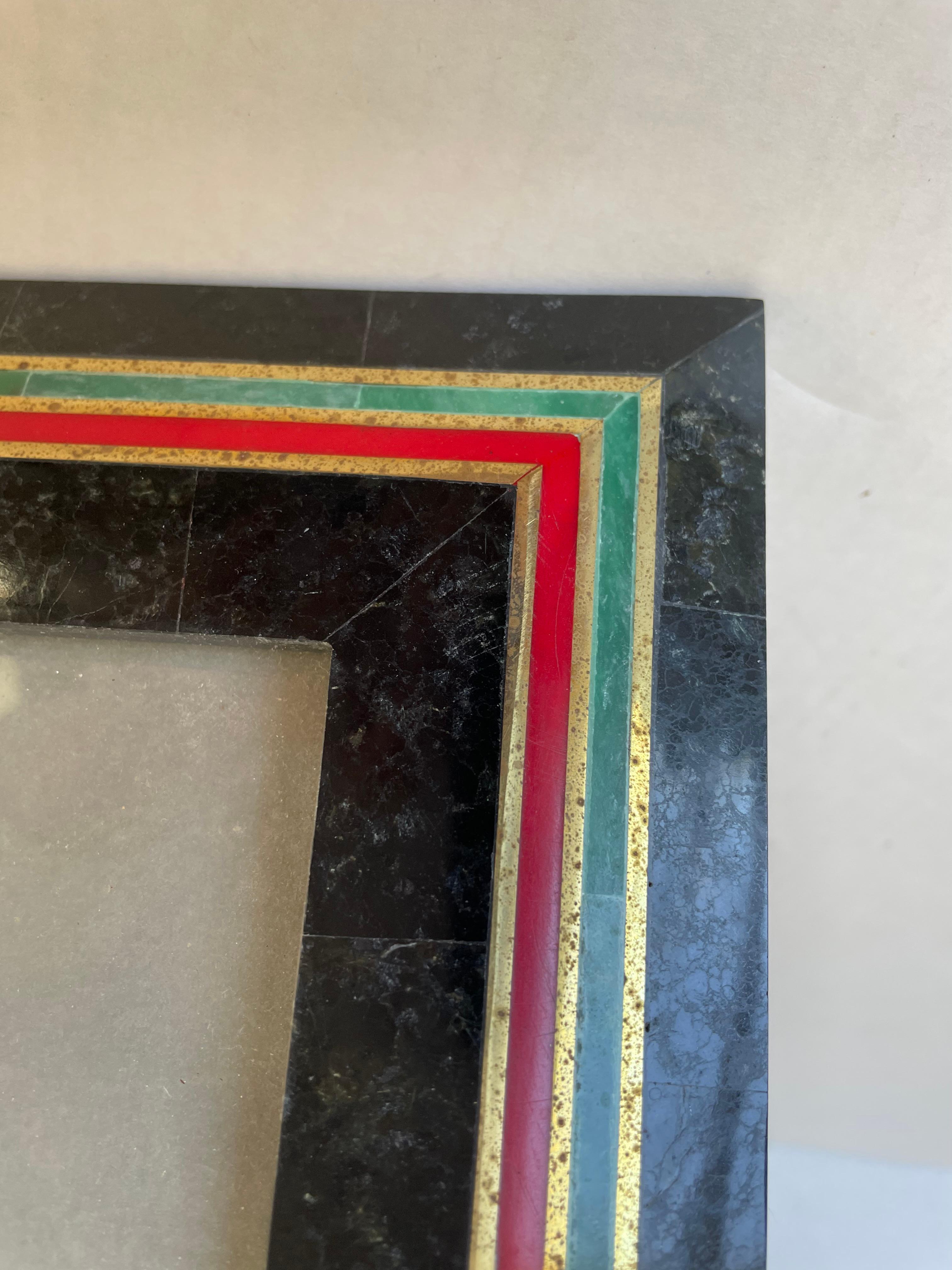 Gucci Inspired Tessellated Marble and Brass Picture Frame For Sale 6
